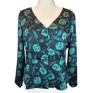 J.CREW Emmie Poppy Floral Satin Button Front Peplum Blouse Women's 12 Career Top